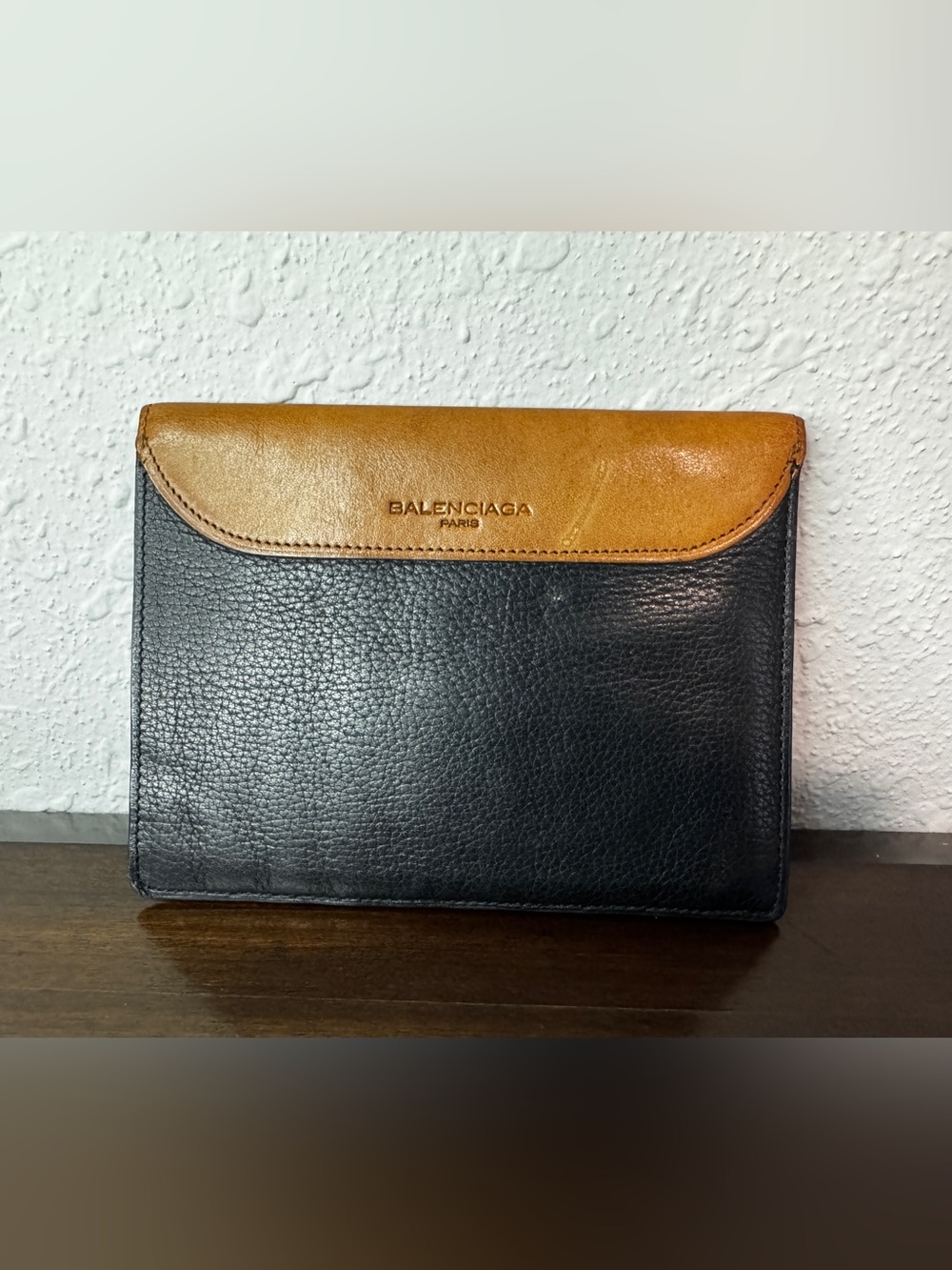Balenciaga Two-Tone Leather Wallet Clutch - Black & Brown